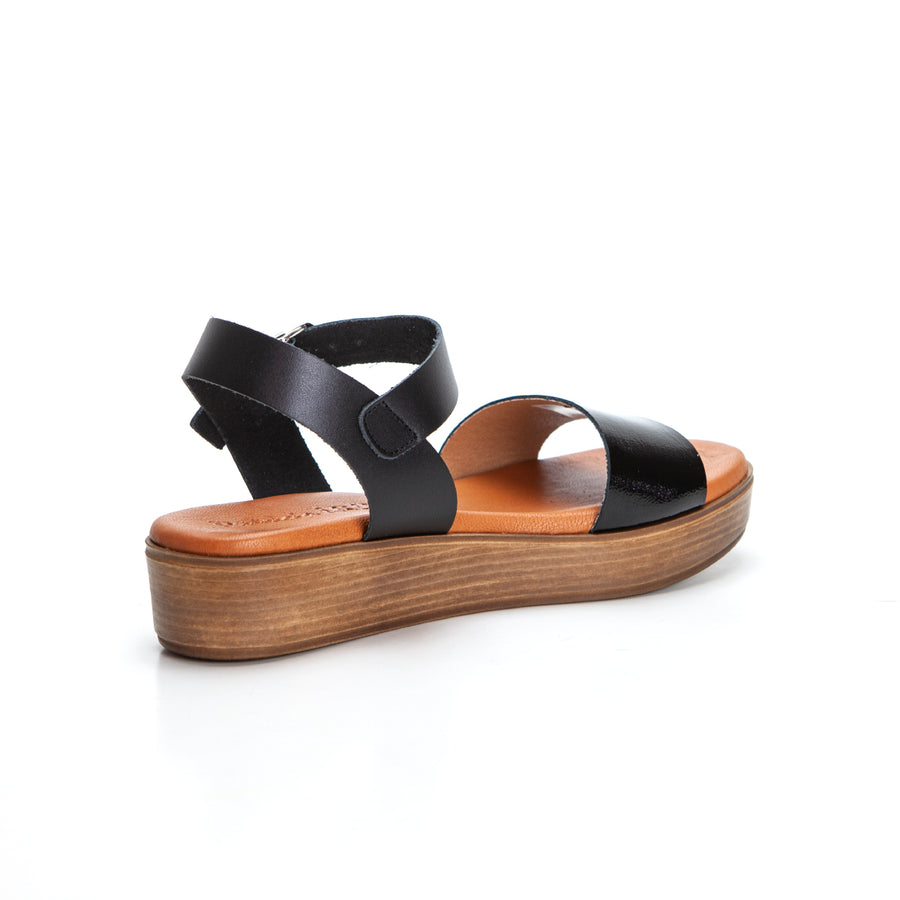 PATRICIA MILLER 5636 Sandalias de plataforma con suela de madera | Tiras de piel negra