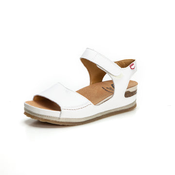 Onfoot 203 Sandalia mujer | Color Blanco | Piel y Cierre en Velcro | Cuña