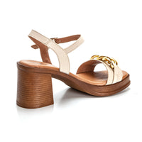 InVogue S-57 Sandalia de tacón ancho con cadena beige