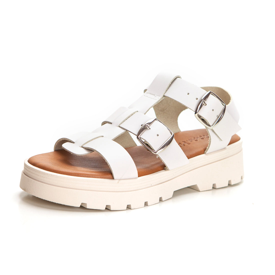 Patricia Miller 6536 Sandalia piso grueso hebillas blanco