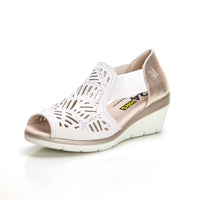 24HRS 25960 Sandalia cuña media peep toe crema