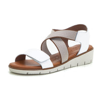 WalkFlex 24131 Sandalia mujer de cuña baja cruzada blanco