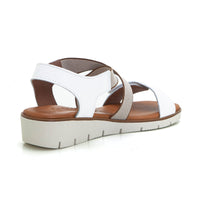 WalkFlex 24131 Sandalia mujer de cuña baja cruzada blanco