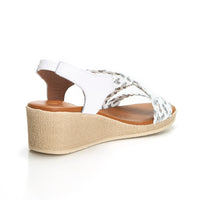 WalkFlex 24103 Sandalia mujer de cuña tiras trenzadas blanco