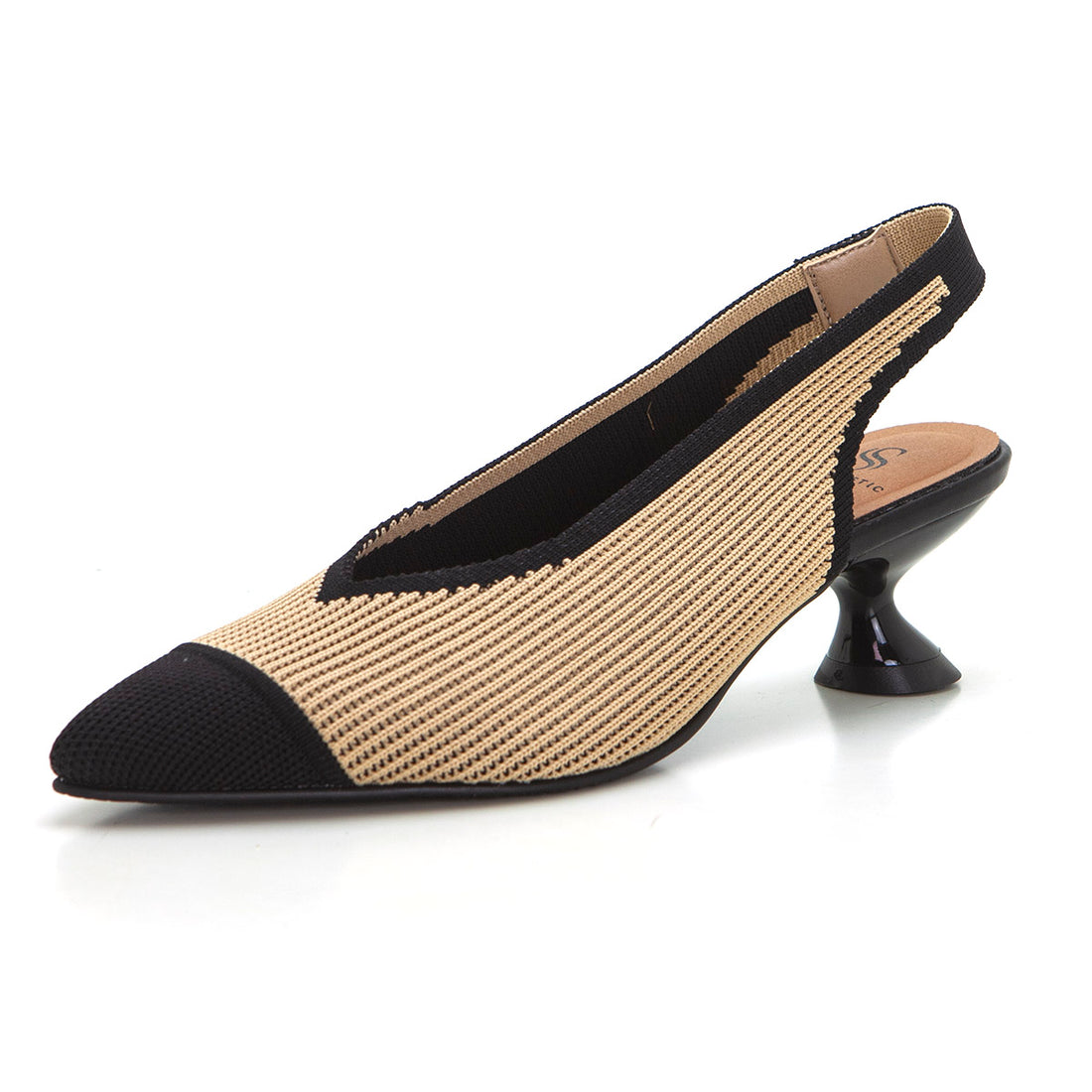 Miss Elastic 76535 Zapato de salón elastico combinado cámel negro.