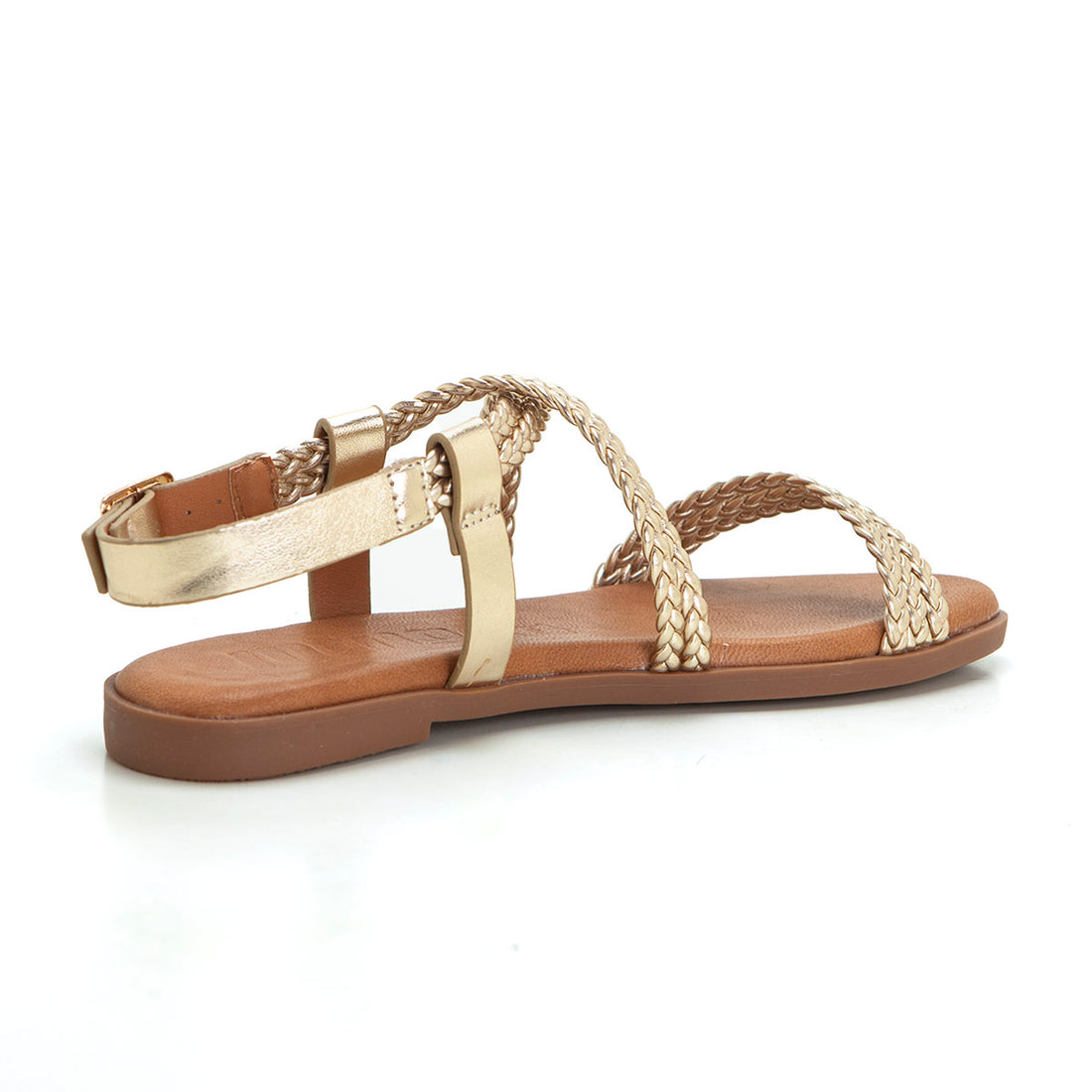 Mustang 54488 Sandalia plana tiras trenzadas platino.