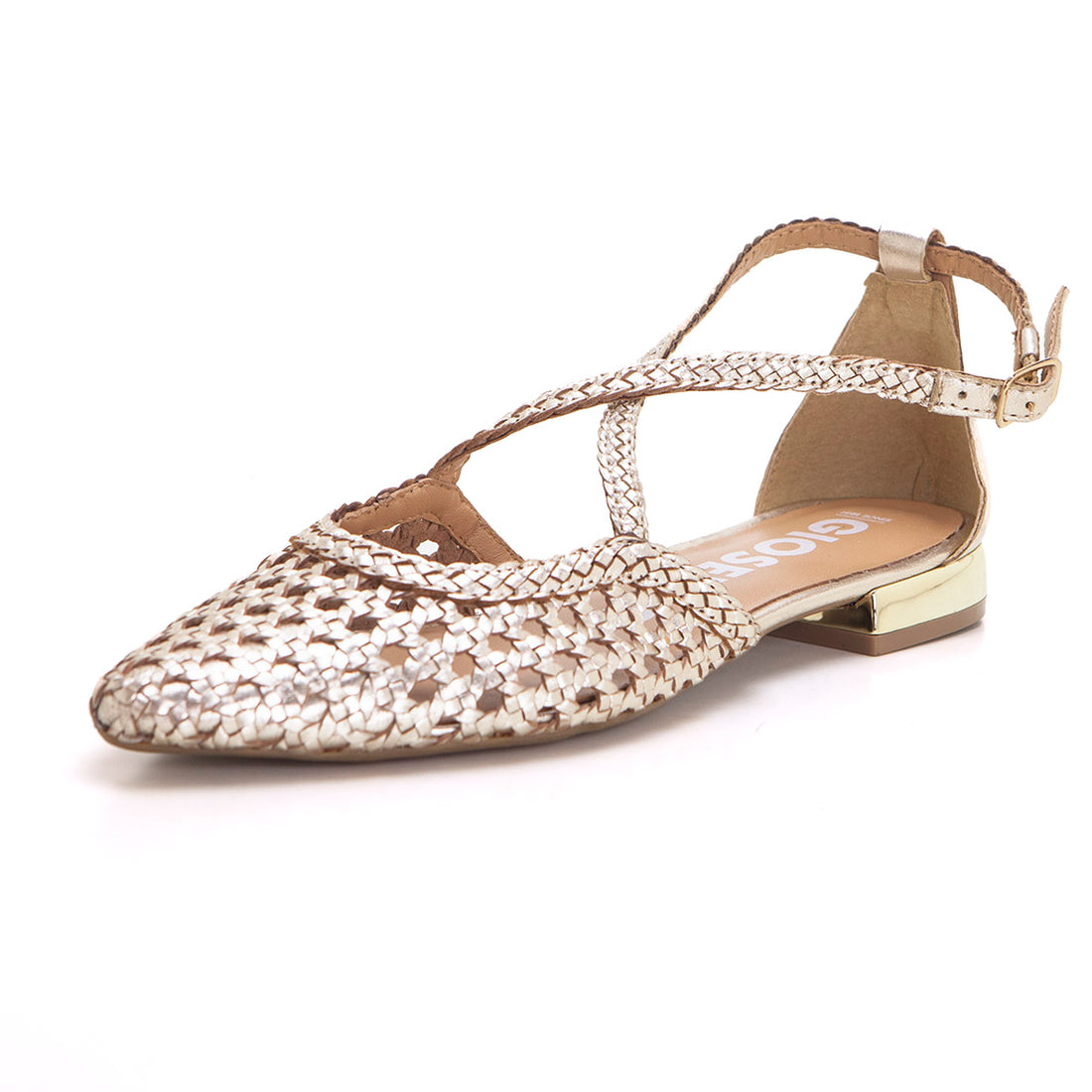 Gioseppo 71180 Bailarinas abiertas trenzadas platino.