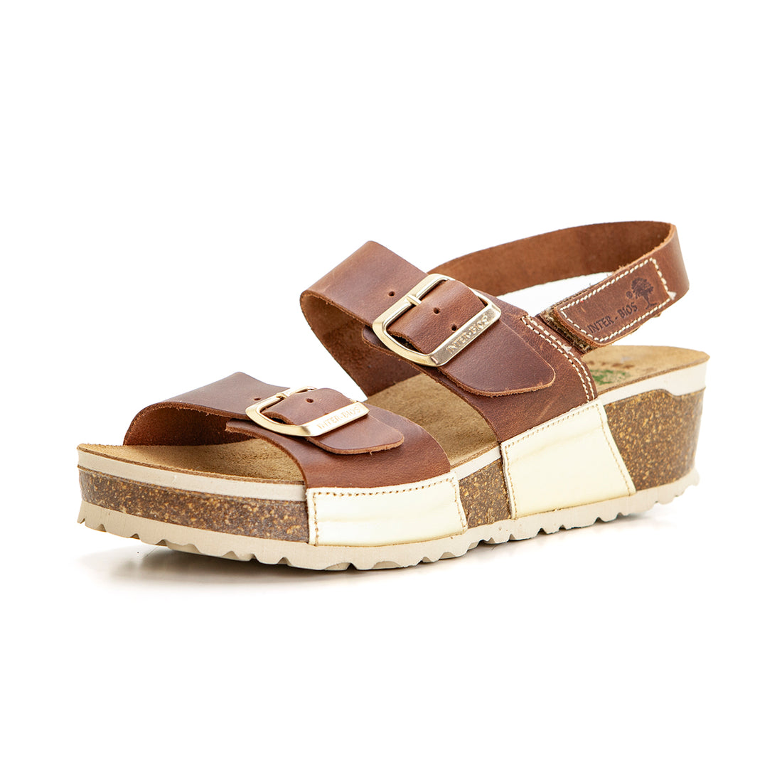 Inter-Bios 5812 Sandalia plataforma 2 hebillas metal cuero.