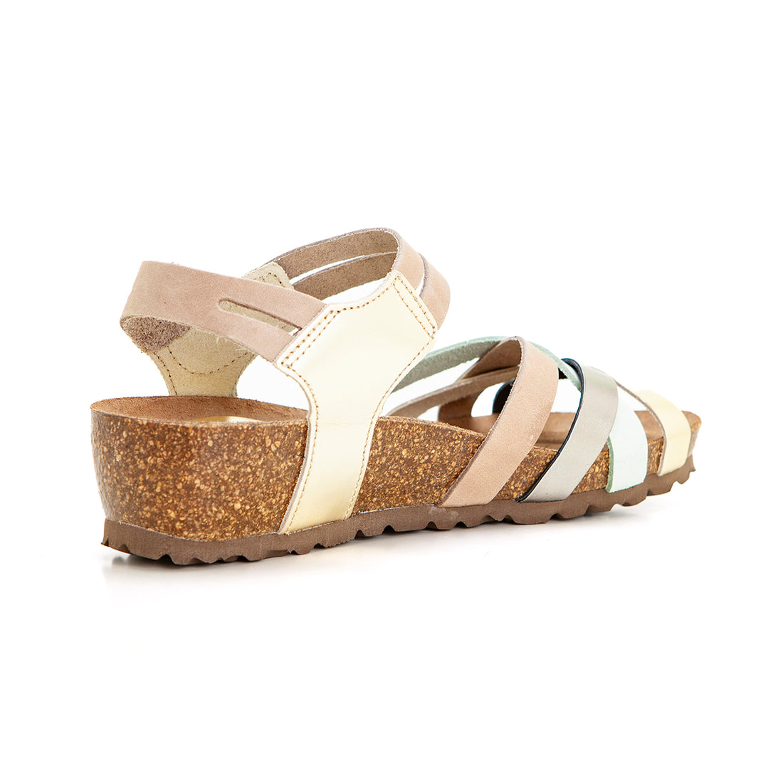 Inter-Bios 5338 Sandalia bio con cuña tiras acero beig.