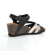 Inter-Bios 5633 Sandalia bio con cuña alta tiras acero negro.