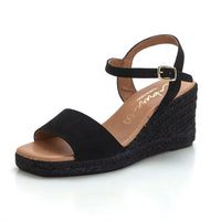 Cabrera 98NS-5 Sandalia de esparto de cuña alta negro.