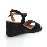 Cabrera 98NS-5 Sandalia de esparto de cuña alta negro.