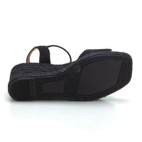 Cabrera 98NS-5 Sandalia de esparto de cuña alta negro.