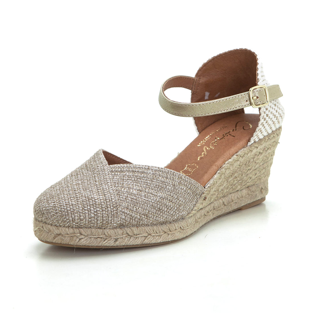 Cabrera 89-5 Alpargata de cuña rafia platino.