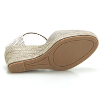 Cabrera 89-5 Alpargata de cuña rafia platino.