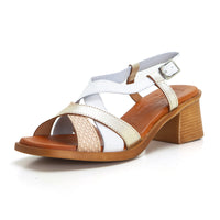 Jordana 4169 Sandalia de tacón medio tiras cruzadas blanco.