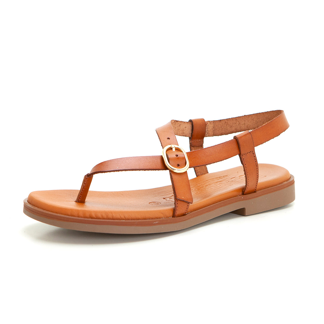 Jordana 4441 Sandalia plana de dedo hebilla cuero.