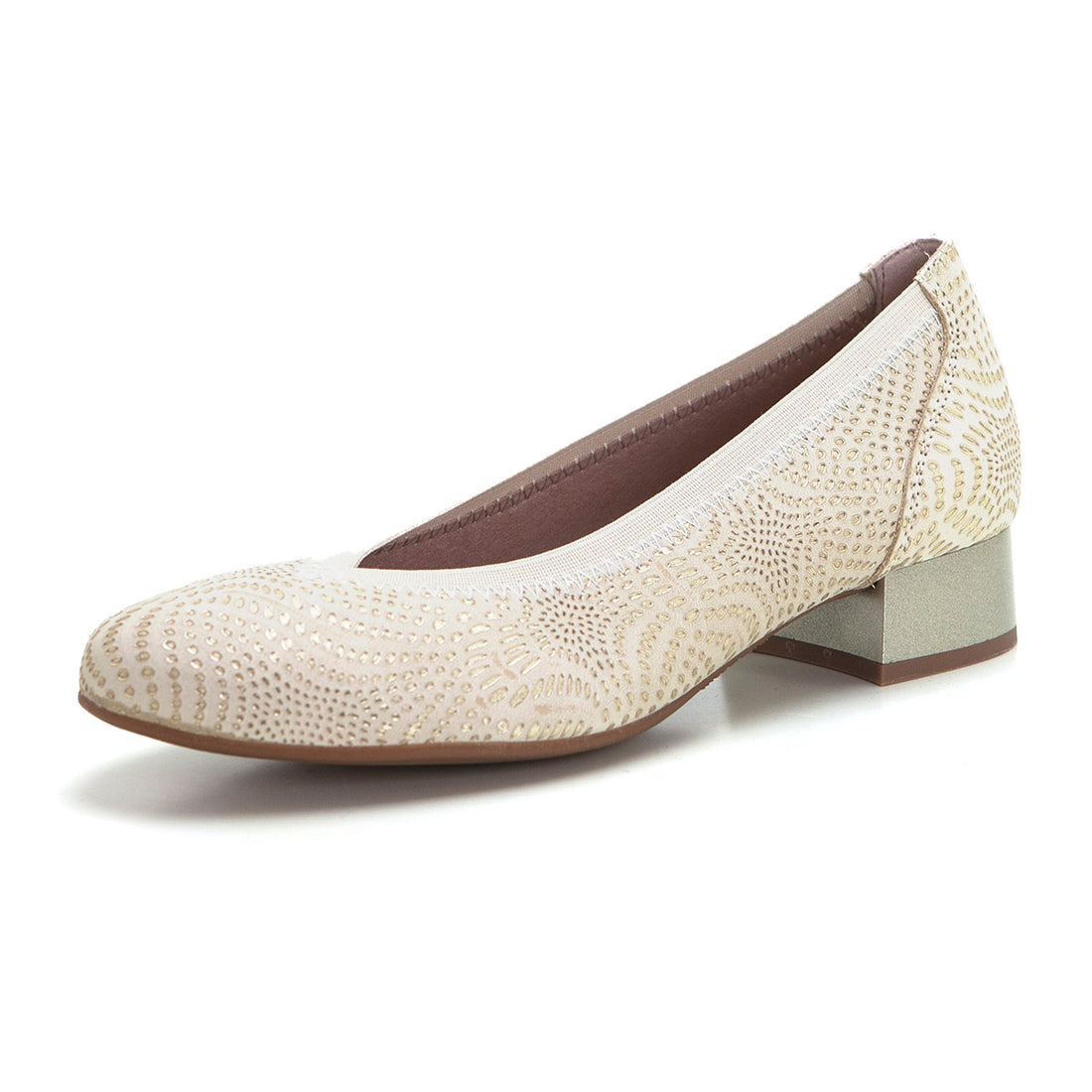 Pitillos 10450 Salón de tacón bajo grabado oro.