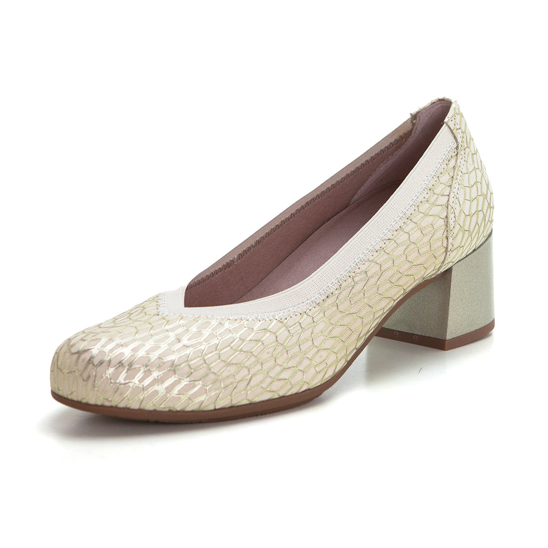 Pitillos 10460 Salón de tacón medio grabado oro.