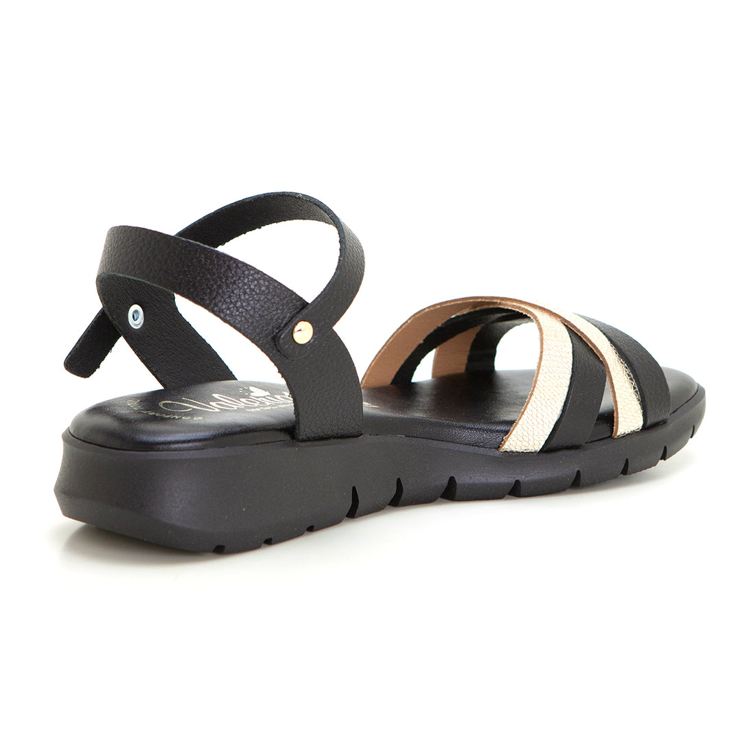 Valerias 2022 Sandalia de cuña baja con plataforma tiras negro.