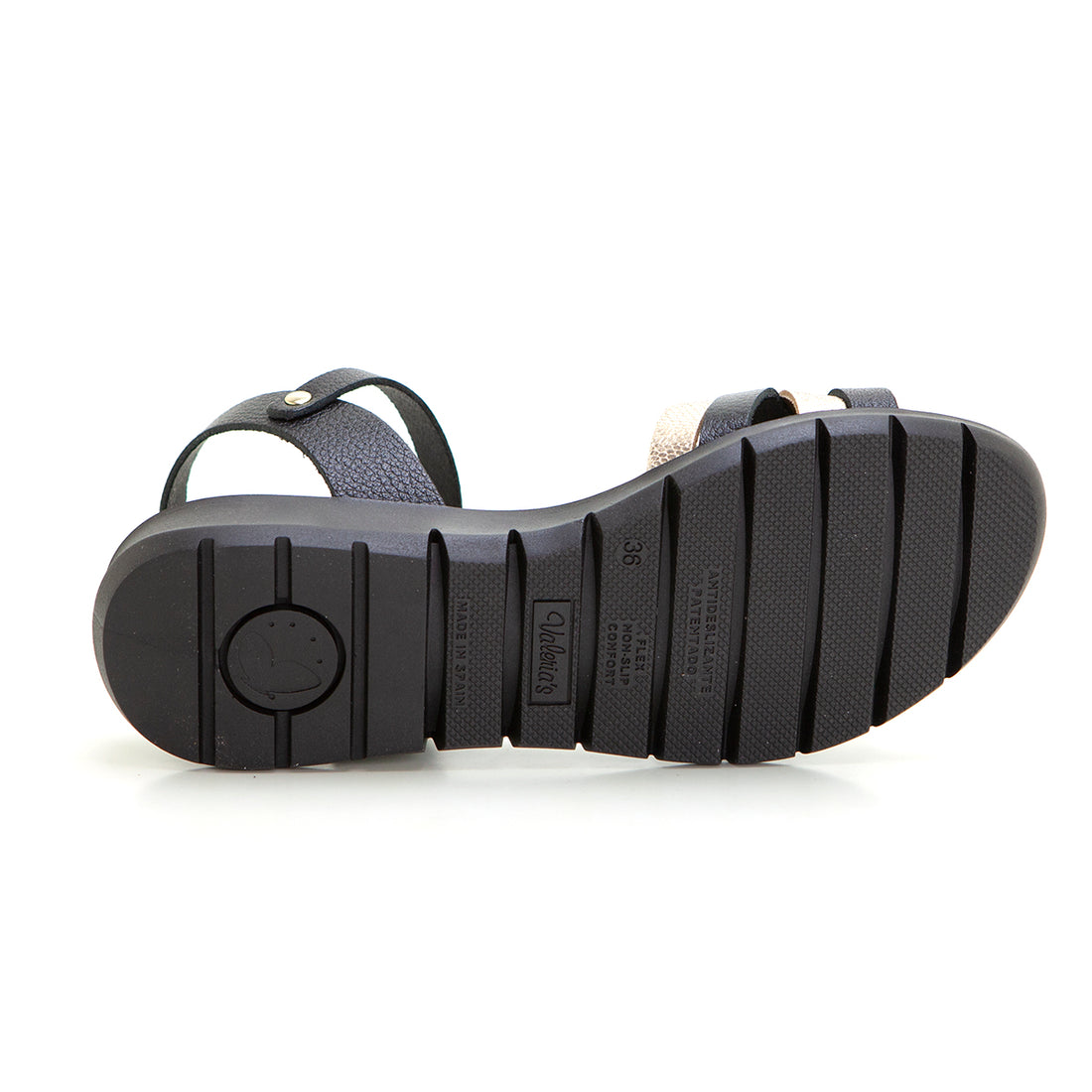 Valerias 2022 Sandalia de cuña baja con plataforma tiras negro.