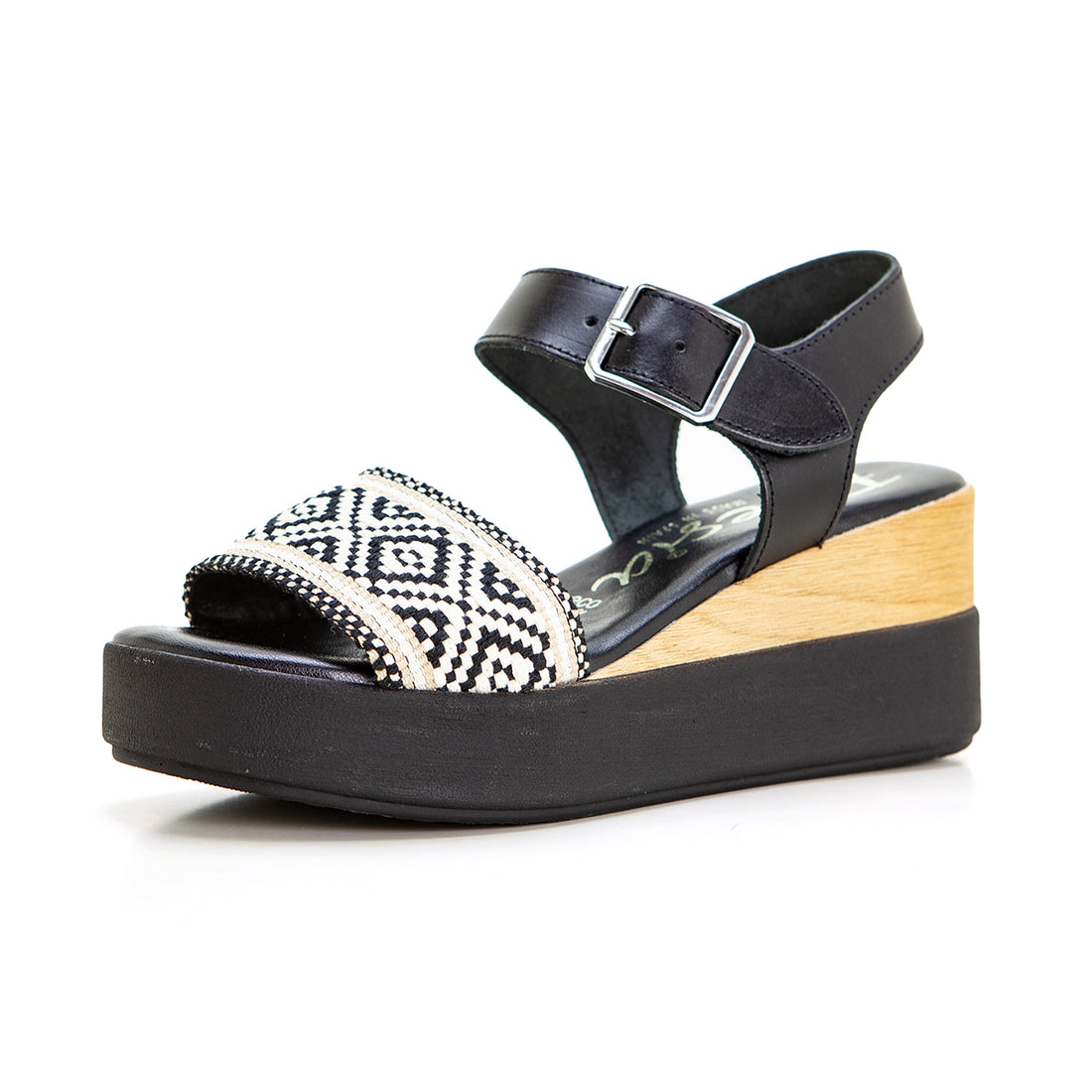 Valerias 426 Sandalia de cuña alta con plataforma tira étnica negro.