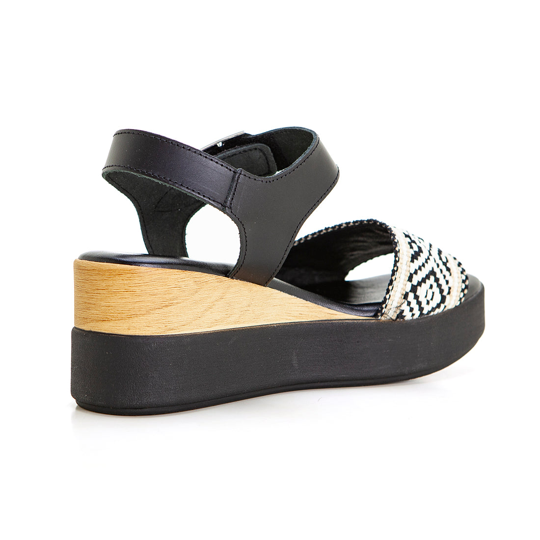 Valerias 426 Sandalia de cuña alta con plataforma tira étnica negro.