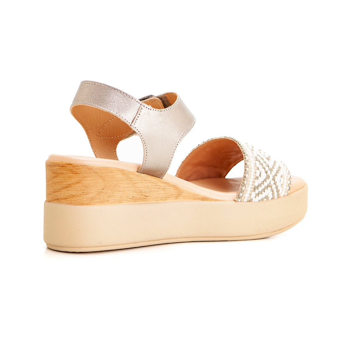 Valerias 426 Sandalia de cuña alta con plataforma tira étnica beig.