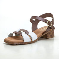 Studio Scarpe 151782 Sandalia de tacón bajo pala combinada marrón.