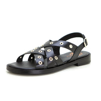 PORRONET 3125 SANDALIA PLANA DE PIEL CON TACHUELAS NEGRO