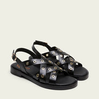 PORRONET 3125 SANDALIA PLANA DE PIEL CON TACHUELAS NEGRO