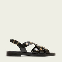 PORRONET 3125 SANDALIA PLANA DE PIEL CON TACHUELAS NEGRO