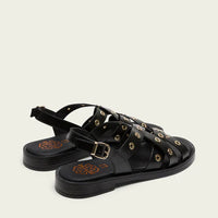 PORRONET 3125 SANDALIA PLANA DE PIEL CON TACHUELAS NEGRO