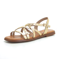 PORRONET 3113 SANDALIA PLANA DE PIEL CON TACHUELAS ORO