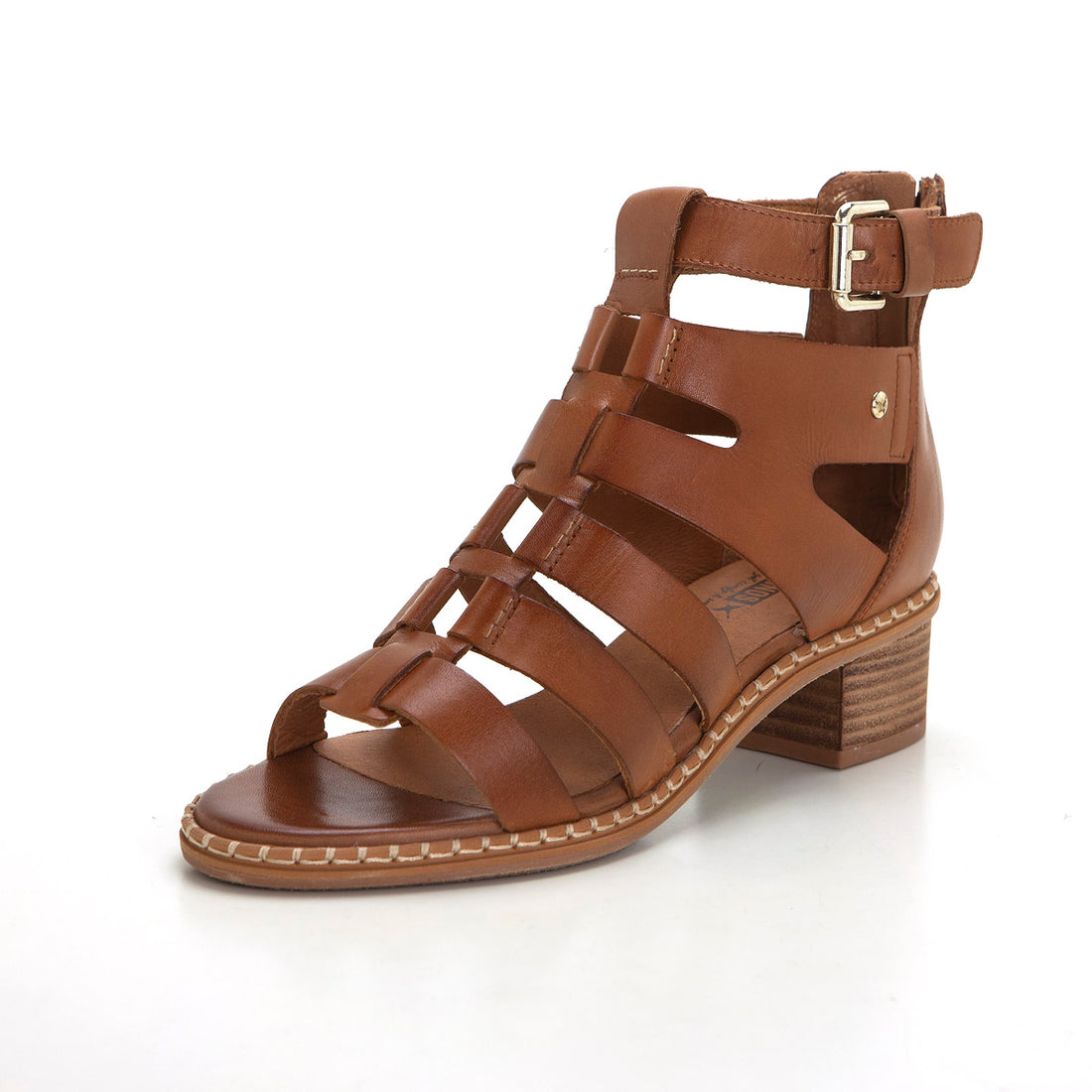 Pikolinos 1823 Sandalia romana de tacón medio brandy.