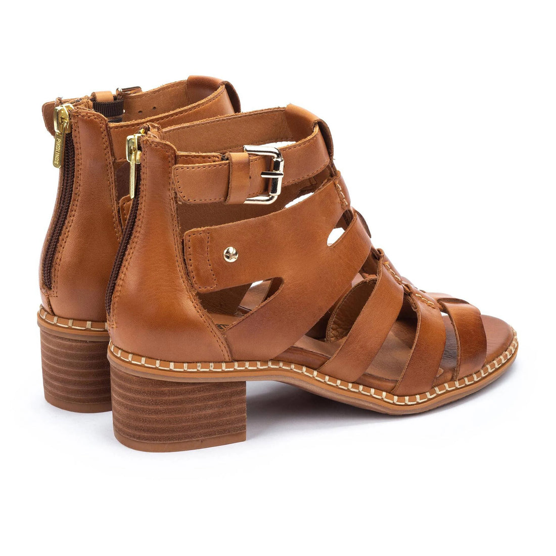 Pikolinos 1823 Sandalia romana de tacón medio brandy.