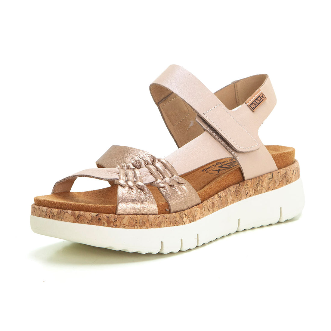 PIKOLINOS W4N-0968CL Sandalia cuña baja plataforma champagne.