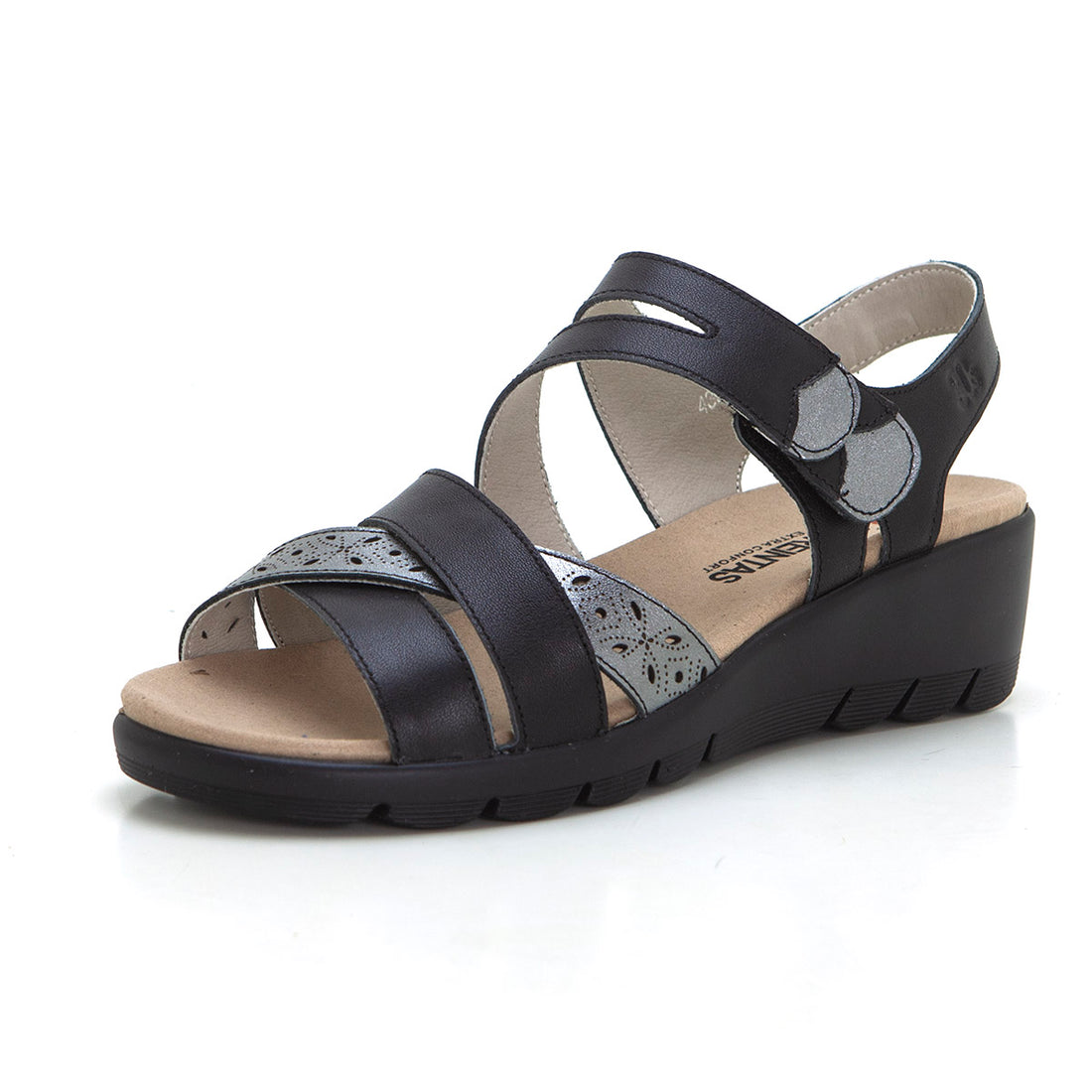 Treintas 4331 Sandalia de cuña plantilla extraible negro.