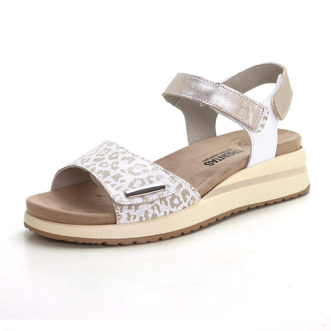 Treintas 4341 Sandalia plana plantilla extraible velcro blanco.
