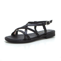 Patricia Miller 6785 Sandalia plana de mujer tiras negro.