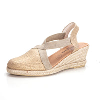 Mediterrania 50185 Alpargata de cuña elásticos oro.