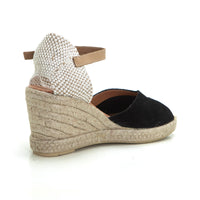Mediterrania 50219 Sandalia de esparto cuña alta negro.