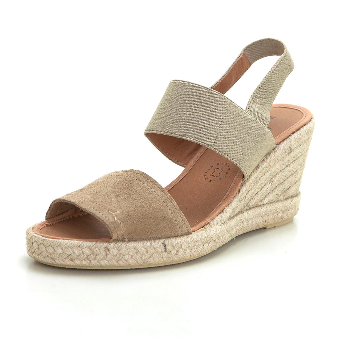 Mediterrania 50223 Sandalia de esparto cuña alta bandas arena.
