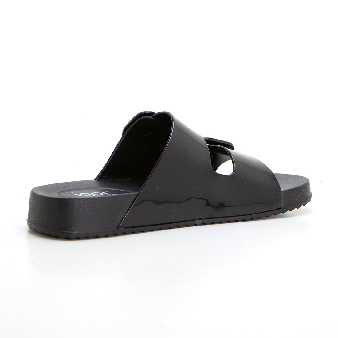 Igor Habana Chancla de baño destalonada hebillas brillo negro.