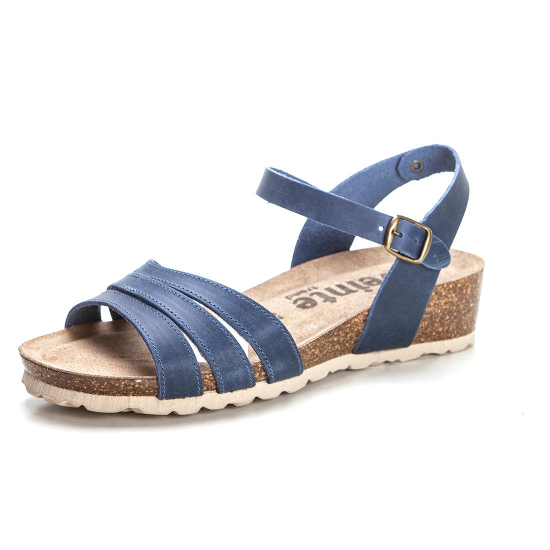 Veinte Bianca Sandalia bio de cuña media tiras azul.