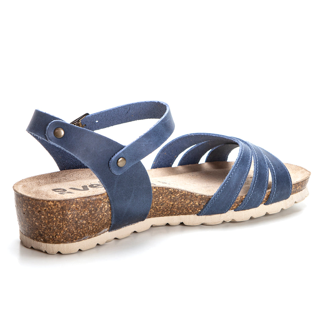Veinte Bianca Sandalia bio de cuña media tiras azul.