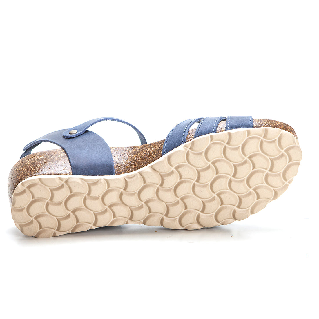 Veinte Bianca Sandalia bio de cuña media tiras azul.