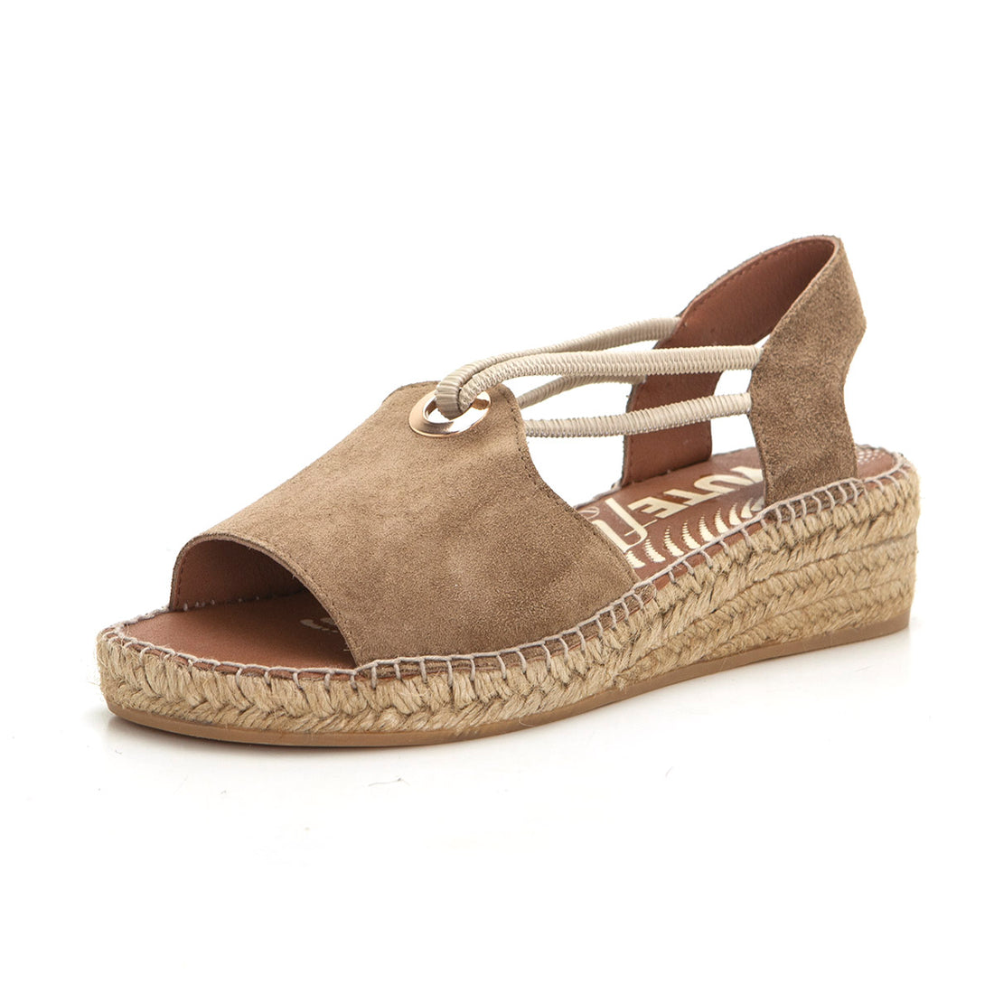 Viguera 2196 Sandalia yute cuña baja elásticos whisky.
