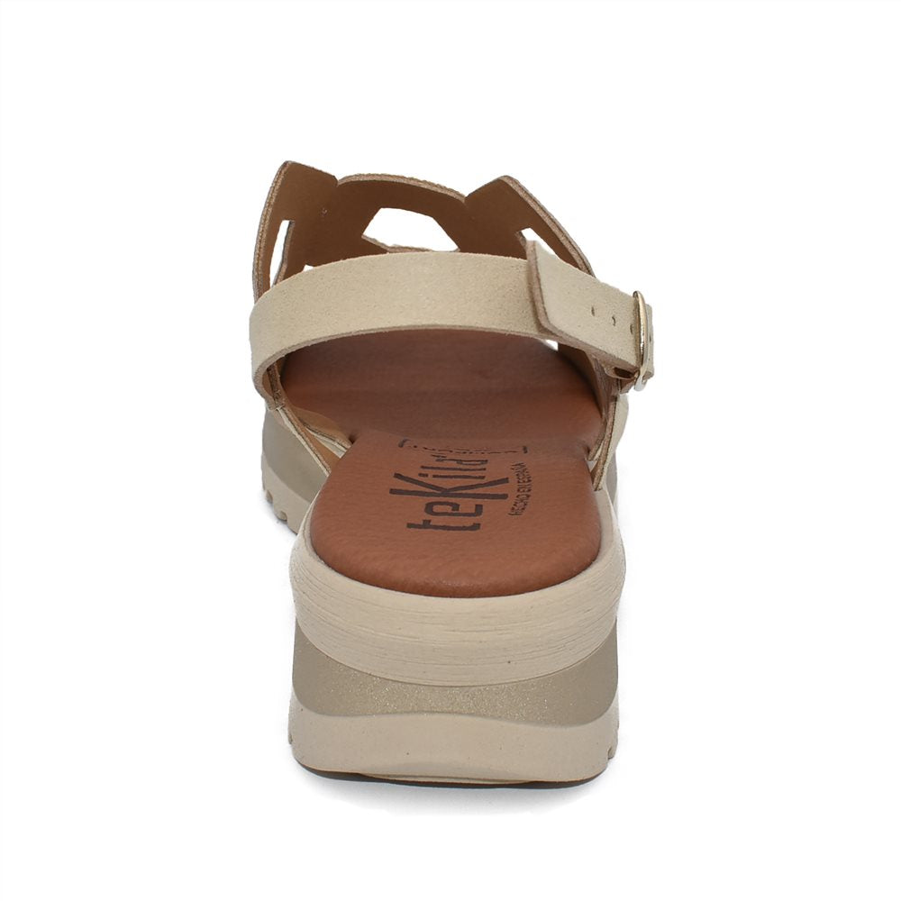 Tekila S1110 Sandalia cuña baja plataforma hexágonos beig.