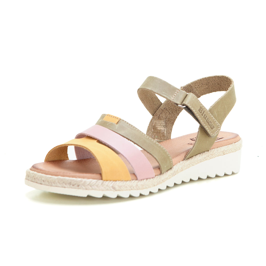 Blu Sandal 2898 Sandalia de cuña baja multicolor kaki.